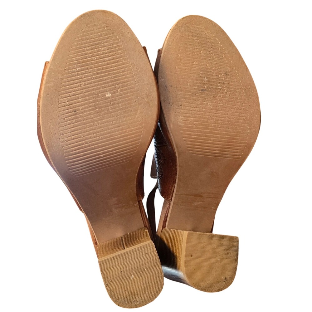 Roper Brown Floral Tooled Embossed Block 3"Heel Slingback Sandals Open Toe 7 GUC - Picture 5 of 8